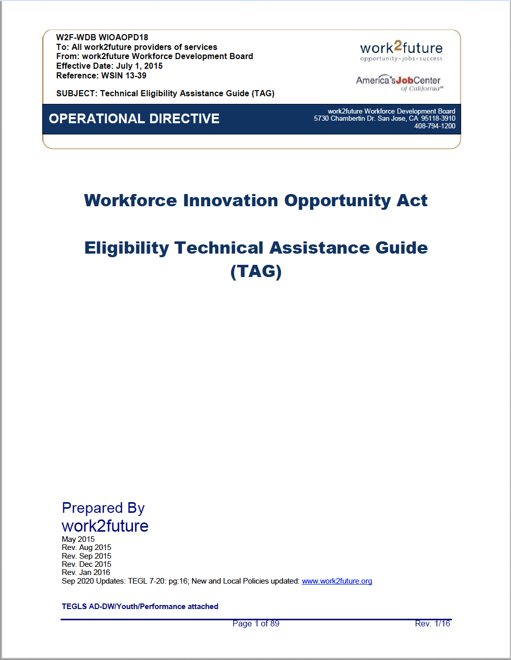 Eligibility Technical Assistance Guide [TAG] 2020