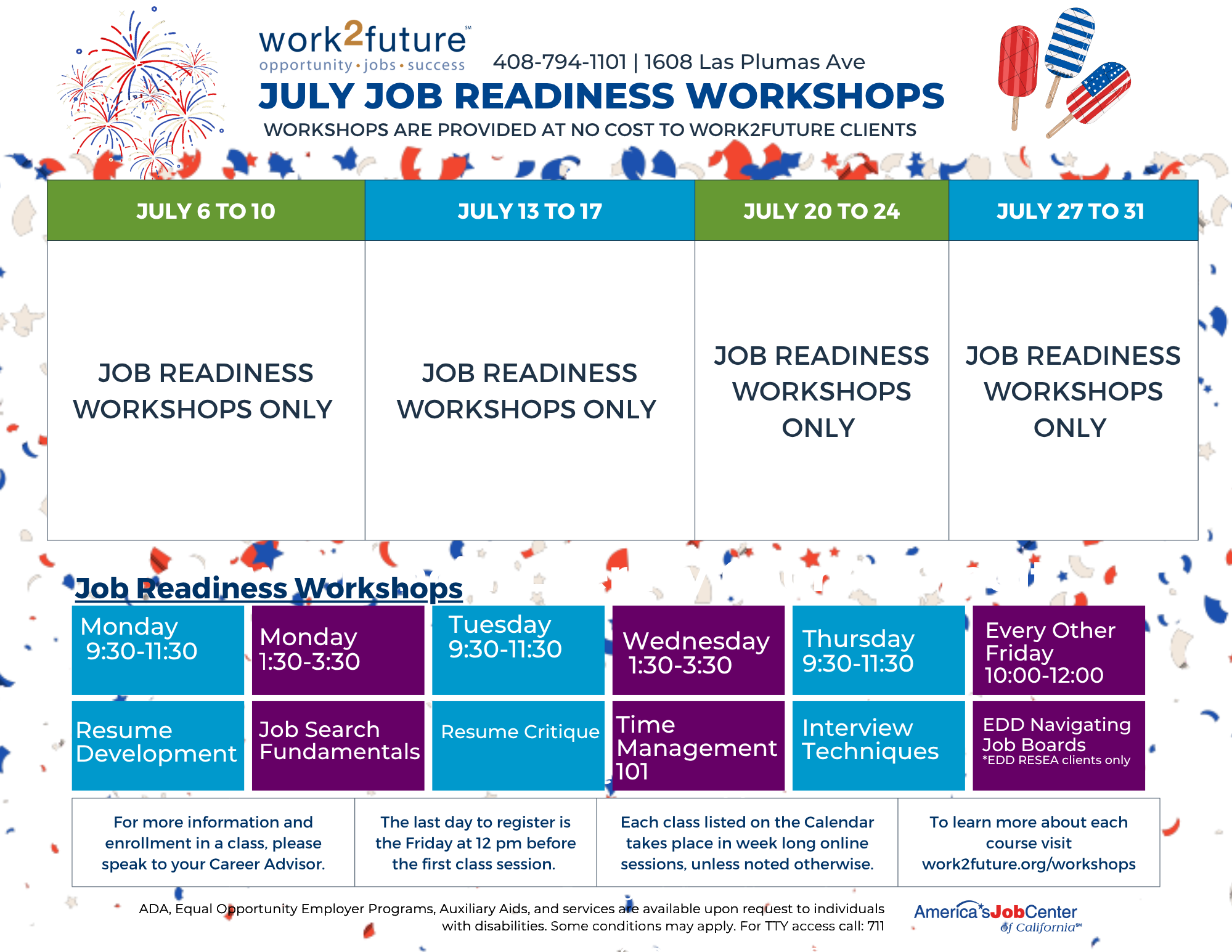 July Workshop Calendar